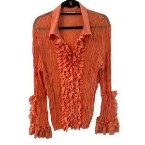 Kaelyn Max Crinkle Lace Blouse with Ruffles Orange Size 1X